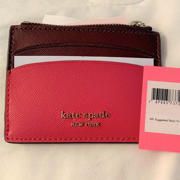 KATE SPADE Card Holder Red Pink Multicolor Pebbled Leather **NEW** ADORABLE!! - Picture 1 of 5